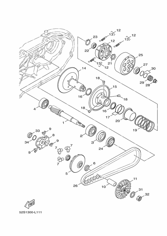 Yamaha 18S-E6626-00 . Spring, Clutch Weight 1 — shown on the Clutch parts diagram
