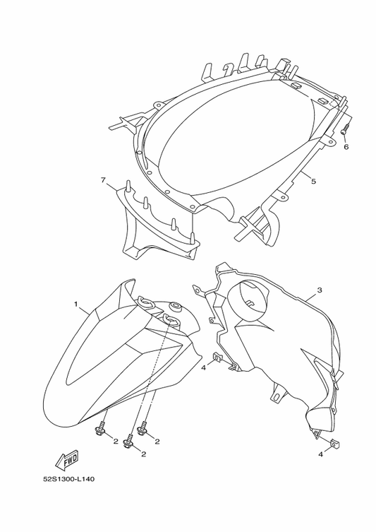Yamaha 52S-F1511-00-P0 Fender, Front — shown on the Fender parts diagram