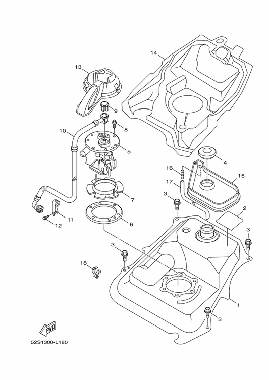 Yamaha 1DW-F414G-00 Seal — shown on the Fuel Tank parts diagram