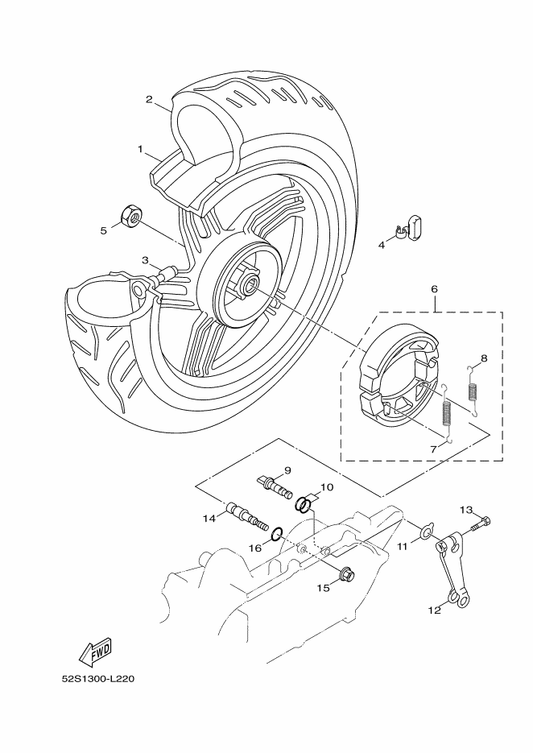 Yamaha 5ML-XF533-00 Brake Shoe Set — shown on the Rear Wheel parts diagram