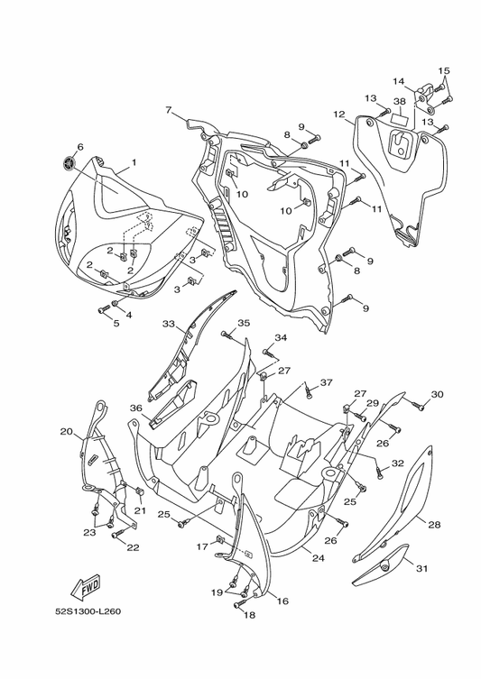 Yamaha 52S-F8311-00 Leg Shield 1 — shown on the Leg Shield parts diagram