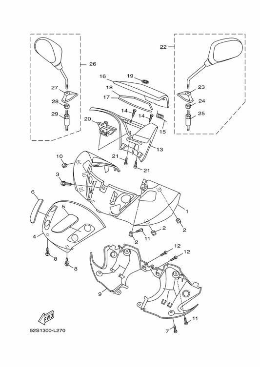 Yamaha 52S-F6368-00 Spring, Lock — shown on the Cowling 1 parts diagram
