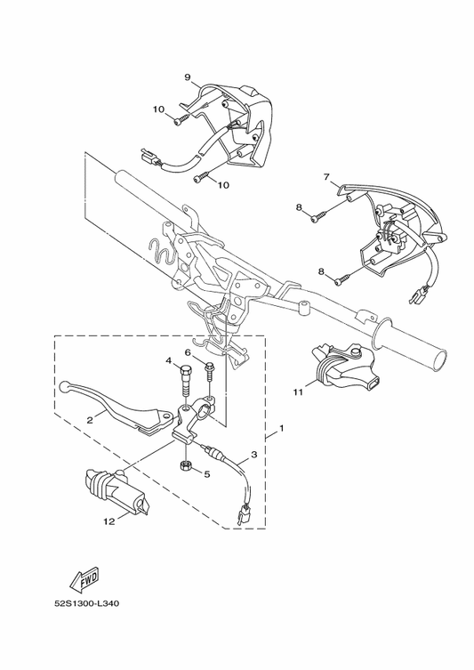 Yamaha 90109-06878 . Bolt — shown on the Handle Switch & Lever parts diagram