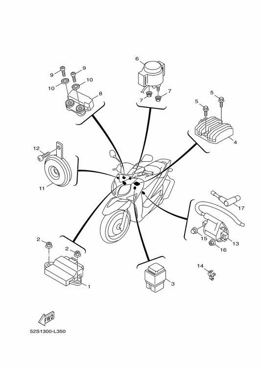 Yamaha 52S-H591A-10 Engine Control Unit Assy — shown on the Electrical 1 parts diagram