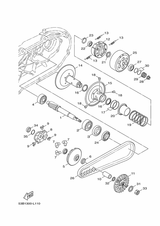 Yamaha 52S-E7413-00 Journal 2 — shown on the Clutch parts diagram