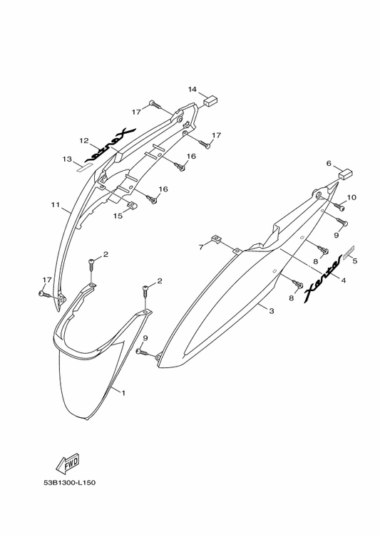 Yamaha 52S-F1721-00-P0 Cover, Side 2 — shown on the Side Cover parts diagram
