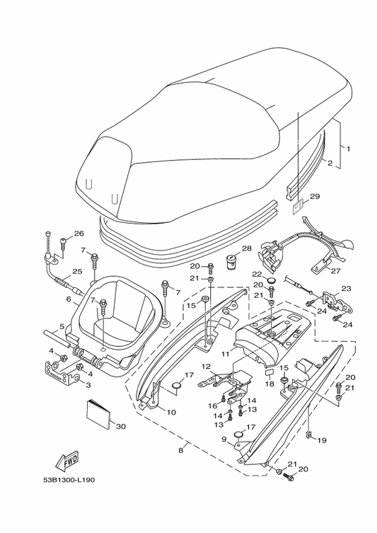Yamaha 53B-F8199-G0 Manual,Owner'S — shown on the Seat parts diagram