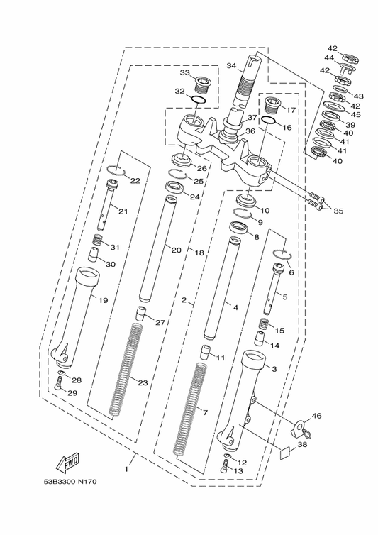 Yamaha 52S-F3126-00 . . Tube, Outer (L.H) — shown on the Front Fork parts diagram