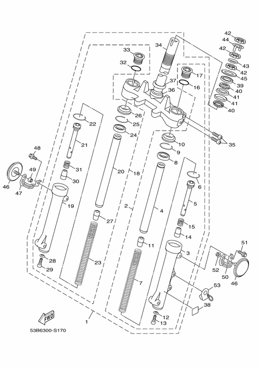 Yamaha 52S-F3418-00 Washer, Special — shown on the Front Fork parts diagram