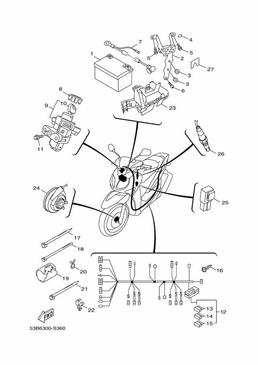 Yamaha 52S-H2552-00 Cap, Switch — shown on the Electrical 2 parts diagram