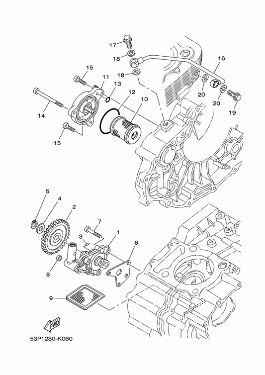 Yamaha 93603-12803 Pin, Dowel — shown on the Oil Pump parts diagram