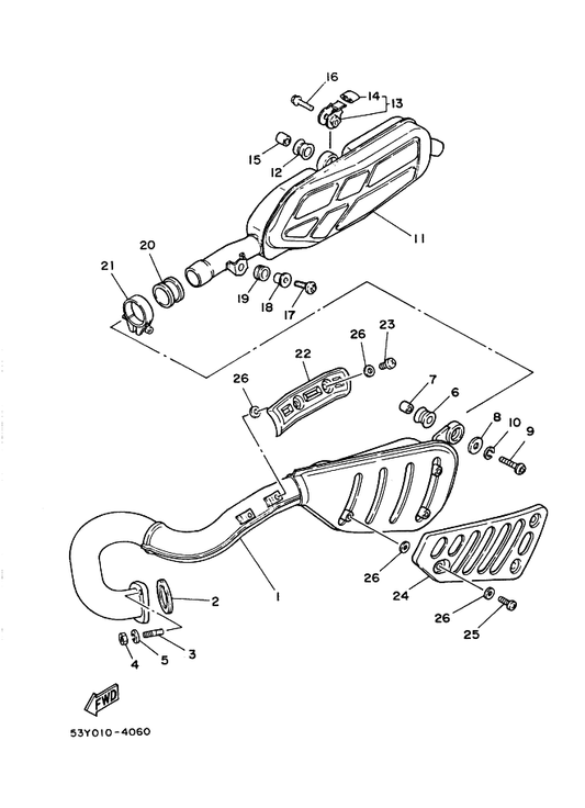 Yamaha 565-14747-00 ダンパ,マフラー — shown on the エキゾースト parts diagram
