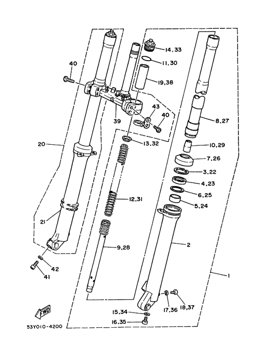 Yamaha 3J2-23144-00 . シール,ダスト — shown on the フロントフオーク parts diagram