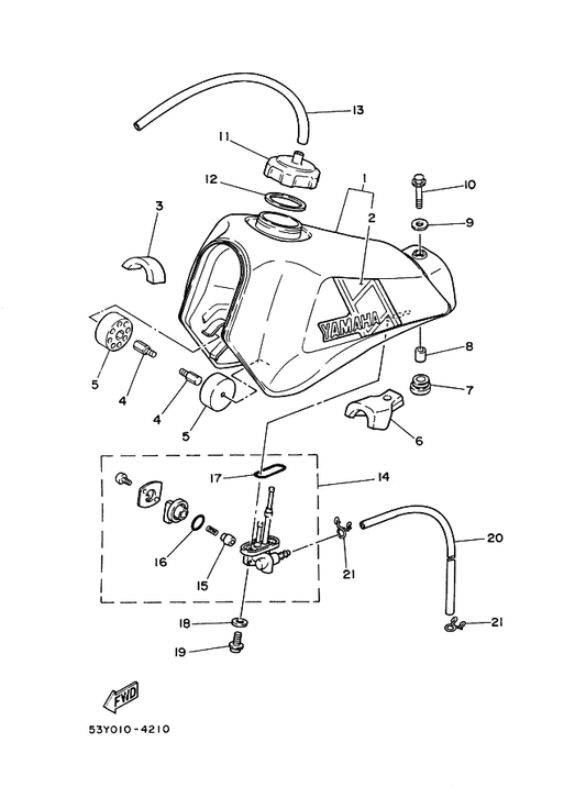 Yamaha 1W1-24612-00 ガスケツト,キヤツプ — shown on the フユエルタンク parts diagram