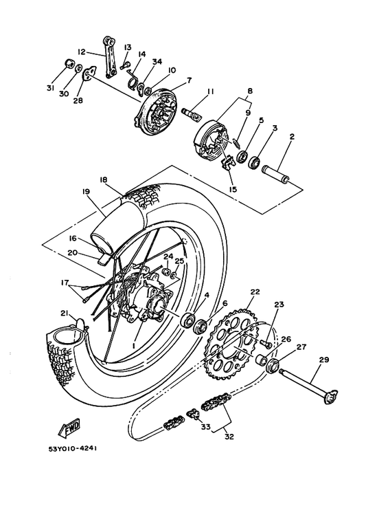Yamaha 401-25367-00 カバー,ハブダスト — shown on the リヤホイール parts diagram