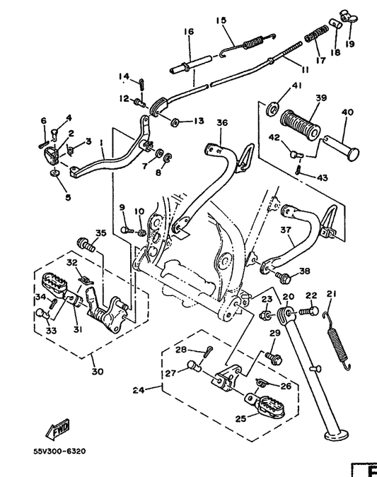 Yamaha 22W-27411-01-90 . Footrest 1 — shown on the Stand & Footrest parts diagram