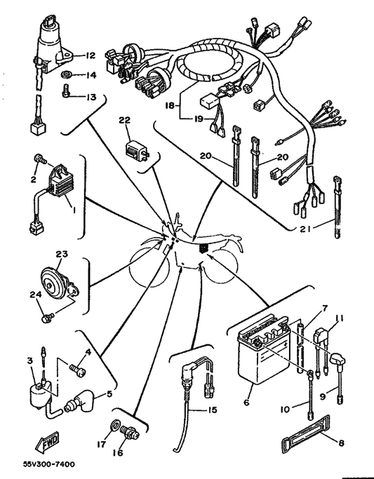 Yamaha 1M1-82115-00 Wire, Plus Lead — shown on the Electrical 1 parts diagram