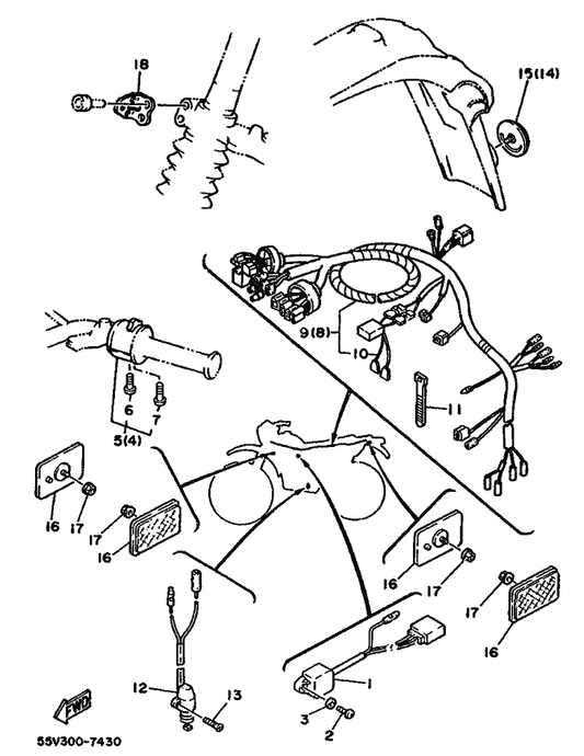 Yamaha 49R-85112-00 Bracket, Reflector 1 — shown on the Alternate For Electrical parts diagram