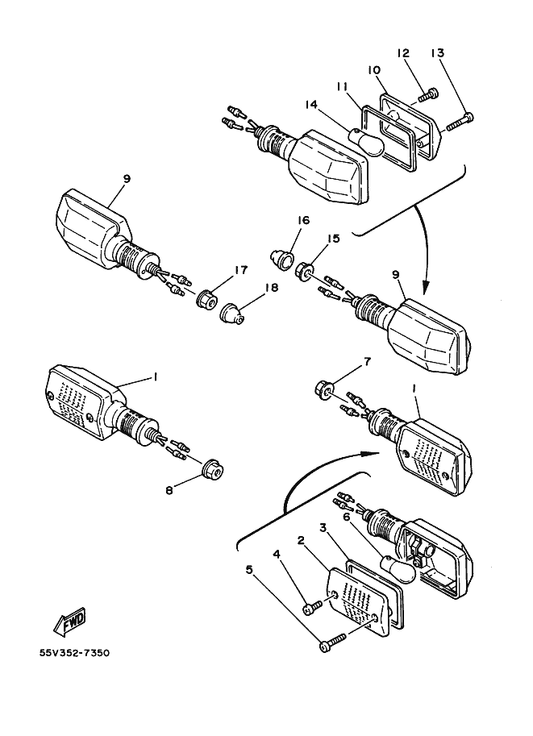 Yamaha 5Y3-83310-21 Front Flasher Light Assy 1 — shown on the Flasher Light parts diagram