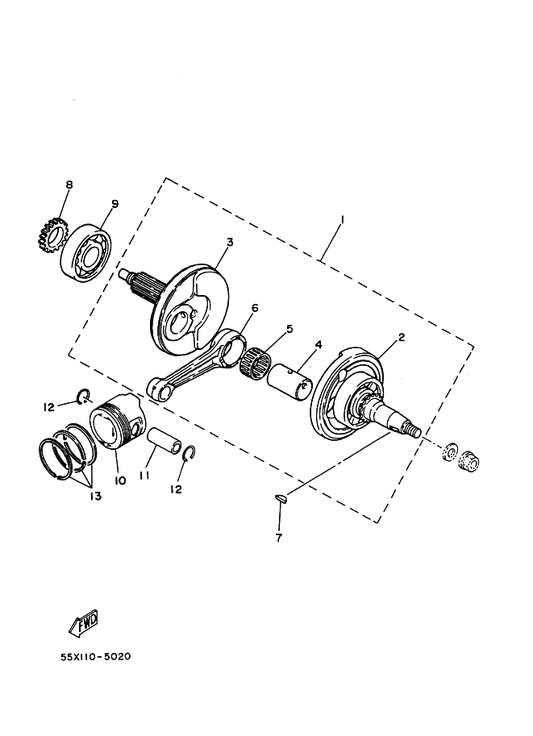 Yamaha 55X-11610-00 Piston Ring Set — shown on the Crankshaft & Piston parts diagram