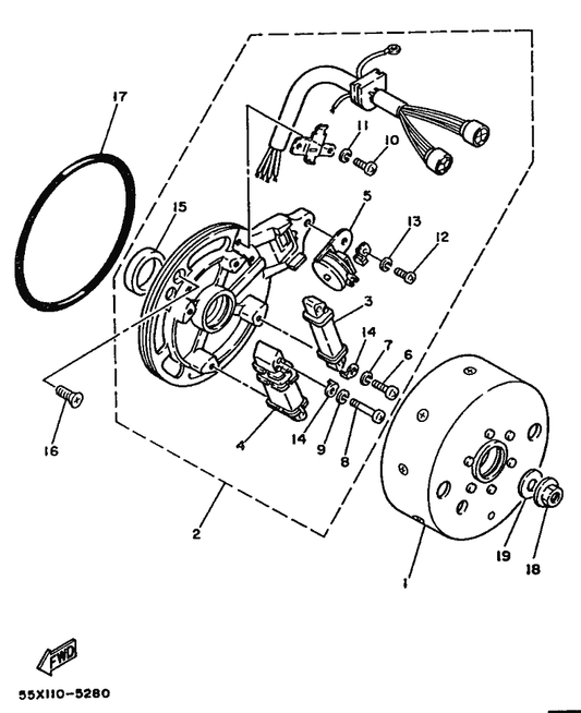 Yamaha 93102-19276 . Oil Seal — shown on the Generator parts diagram
