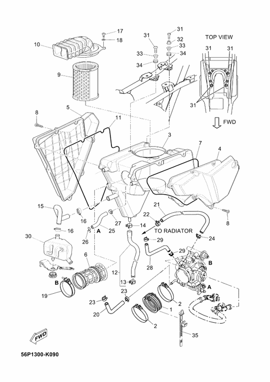 Yamaha 90464-16X00 Clamp — shown on the Intake parts diagram