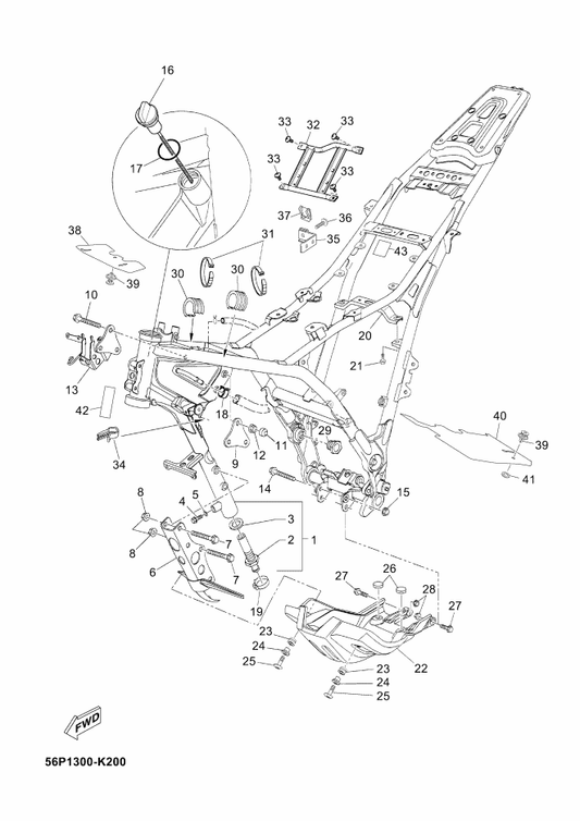 Yamaha 56P-F199H-00 Shield, Heat — shown on the Frame parts diagram