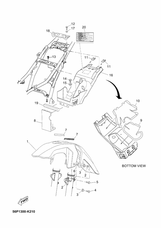 Yamaha 11D-F1511-00-P0 Fender, Front — shown on the Fender parts diagram