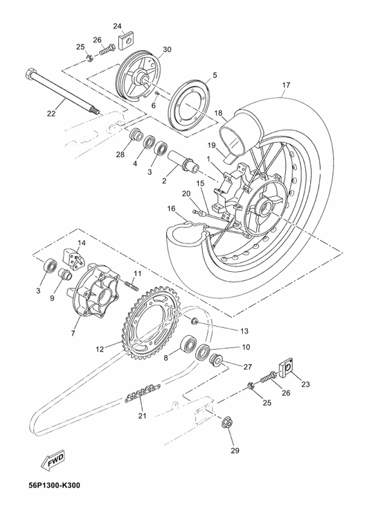 Yamaha 56P-F5183-00 Collar, Wheel — shown on the Rear Wheel parts diagram