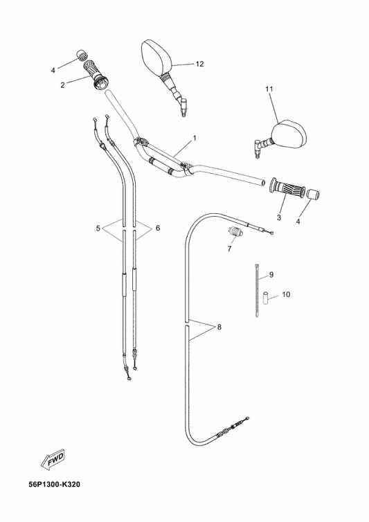 Yamaha 11D-F6246-00 End, Grip — shown on the Steering Handle & Cable parts diagram