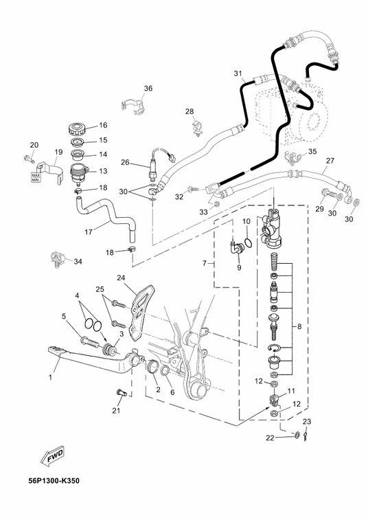 Yamaha 56P-F5873-10 Hose, Brake 2 — shown on the Rear Master Cylinder parts diagram