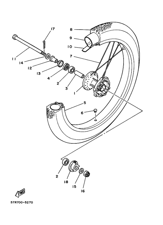 Yamaha 34X-25111-02-98 Hub, Front — shown on the Front Wheel parts diagram