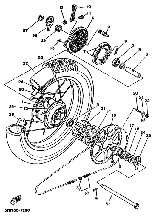 Yamaha 93306-20446 Bearing — shown on the Rear Wheel parts diagram