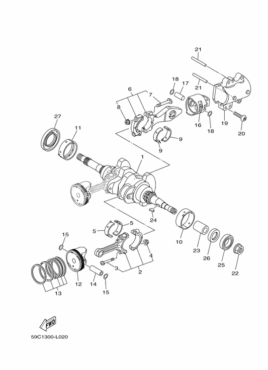 Yamaha B7M-11416-A0 Plane Bearing, Crankshaft 1 — shown on the Crankshaft & Piston parts diagram