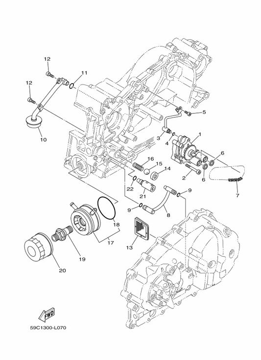 Yamaha 59C-13300-00 Oil Pump Assy — shown on the Oil Pump parts diagram