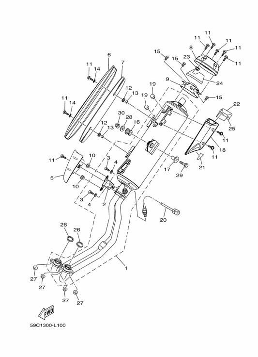 Yamaha 59C-8592A-00 . Sensor, Oxygen — shown on the Exhaust parts diagram
