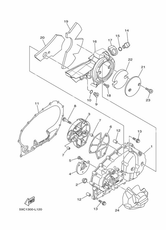 Yamaha 59C-1542C-00 Damper 3 — shown on the Crankcase Cover 1 parts diagram