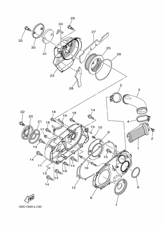 Yamaha 59C-1542B-00 Damper 2 — shown on the Crankcase Cover 2 parts diagram