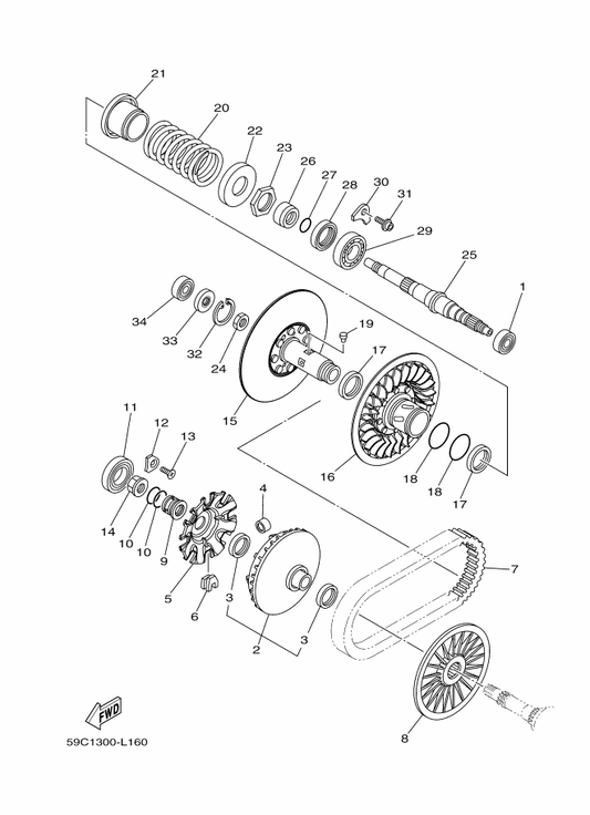 Yamaha 93306-20651 Bearing — shown on the Clutch 2 parts diagram