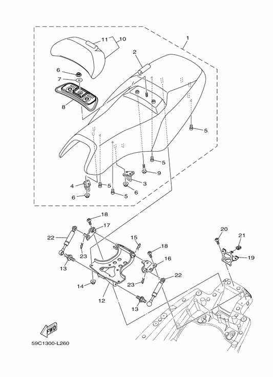 Yamaha 59C-24791-00 . . Cover, Seat Back — shown on the Seat parts diagram