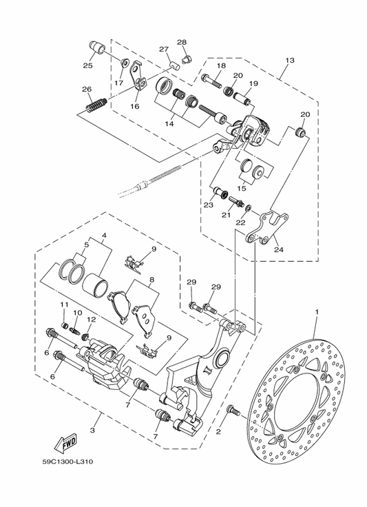 Yamaha 90105-08440 Bolt, Flange — shown on the Rear Brake Caliper parts diagram
