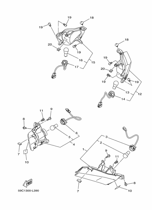 Yamaha 59C-83311-00 . Bulb, Flasher (12V Py21W) — shown on the Flasher Light parts diagram