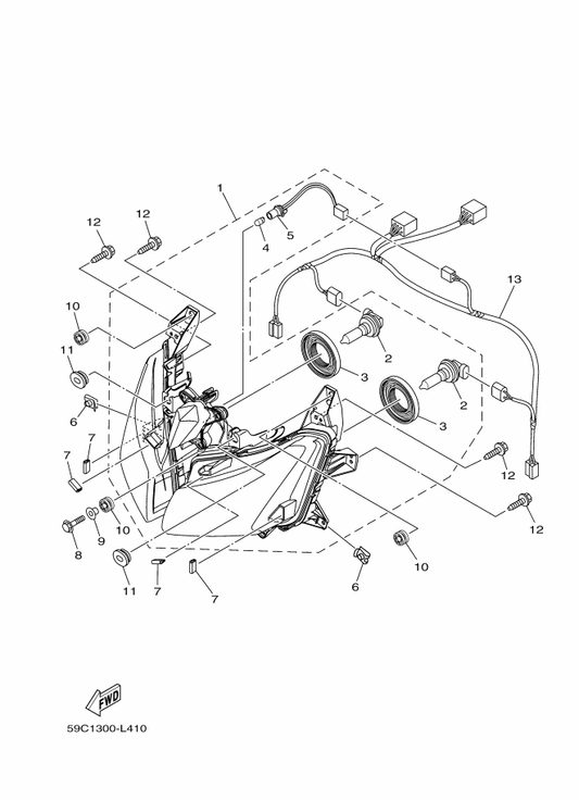 Yamaha 59C-84359-00 Cord, Headlight — shown on the Headlight parts diagram