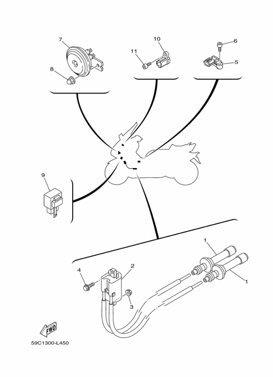 Yamaha 59C-83371-00 Horn — shown on the Electrical 2 parts diagram