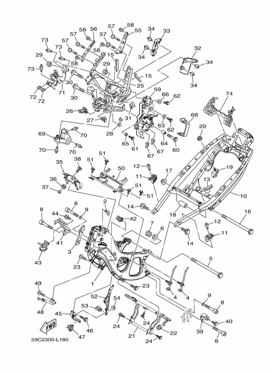 Yamaha 5VX-21279-10 Plug, Blind — shown on the Frame parts diagram