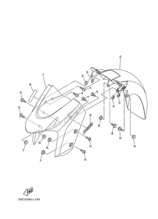 Yamaha 5VU-21578-00 Emblem — shown on the Fender parts diagram