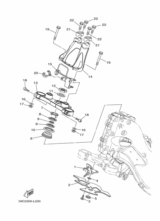 Yamaha 59C-2334H-00 Bracket 2 — shown on the Steering parts diagram