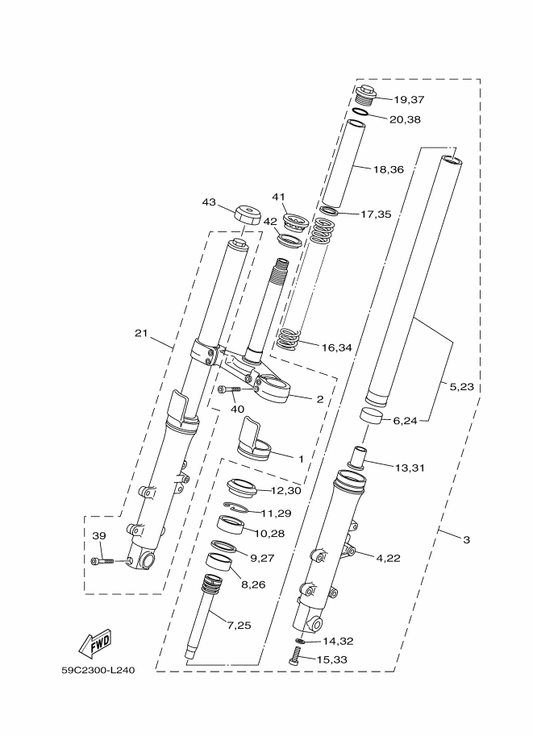Yamaha 5EA-23171-30 . . Piston, Front Fork — shown on the Front Fork parts diagram