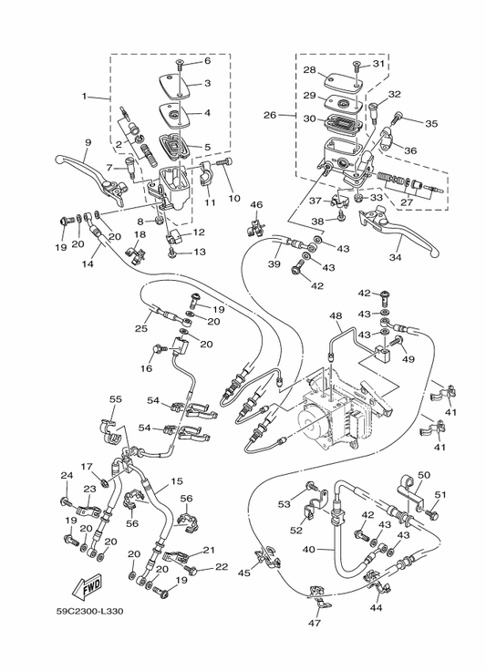 Yamaha 59C-25873-00 Hose, Brake 2 — shown on the Front Master Cylinder parts diagram