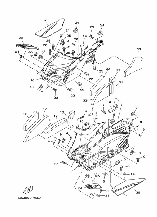 Yamaha 59C-2836T-00 Damper, Locating 1 — shown on the Stand & Footrest 2 parts diagram